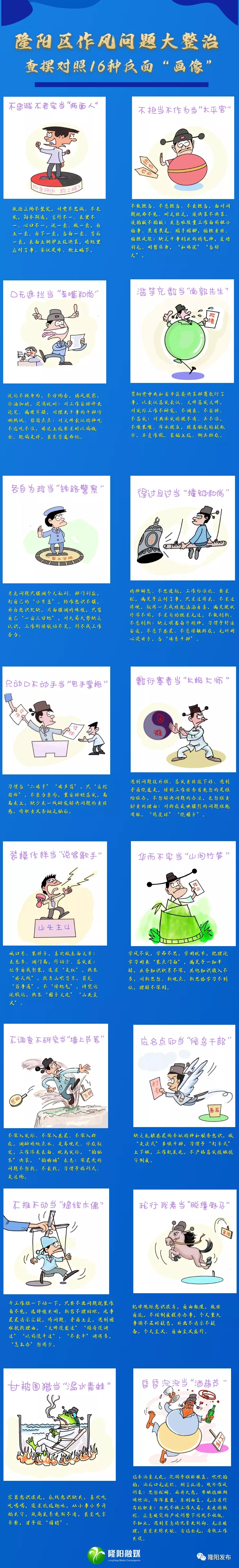 海报 隆阳区“作风问题大整治”查摆对照16种反面“画像” 漫画：娄泰道.jpg